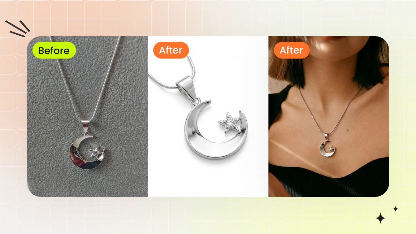 Jewelry Model — place rings earrings and necklaces on AI model templates at natural scale