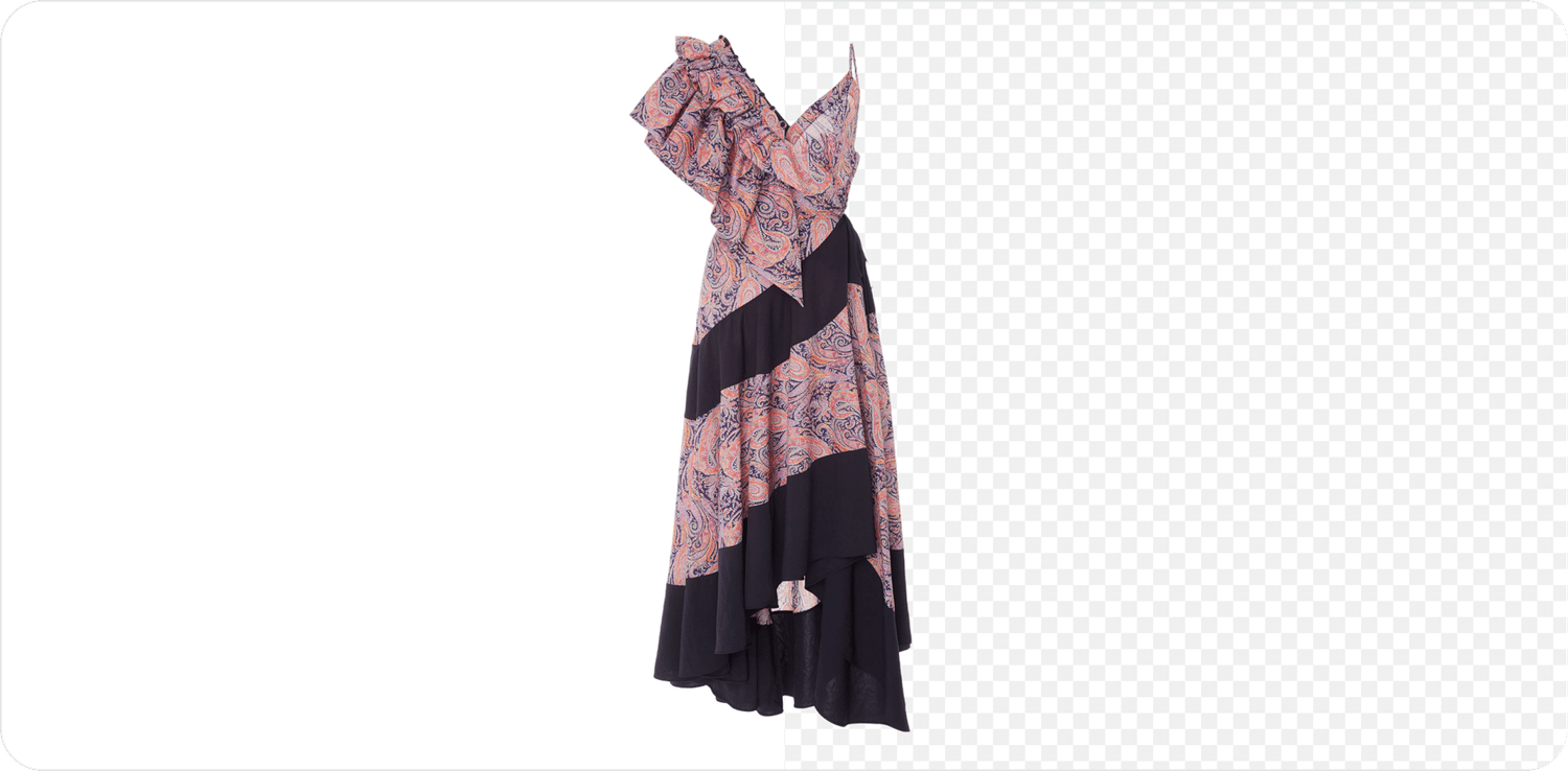 A garment shown on a solid panel and as a transparent PNG cutout after background removal
