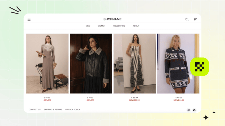 Shopify product page with transparent-PNG cutouts on the store theme