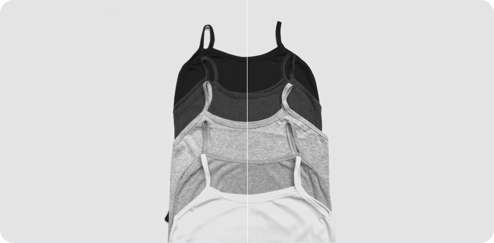 A blurry garment photo shown before and after AI upscaling — fabric weave and stitching come back into focus