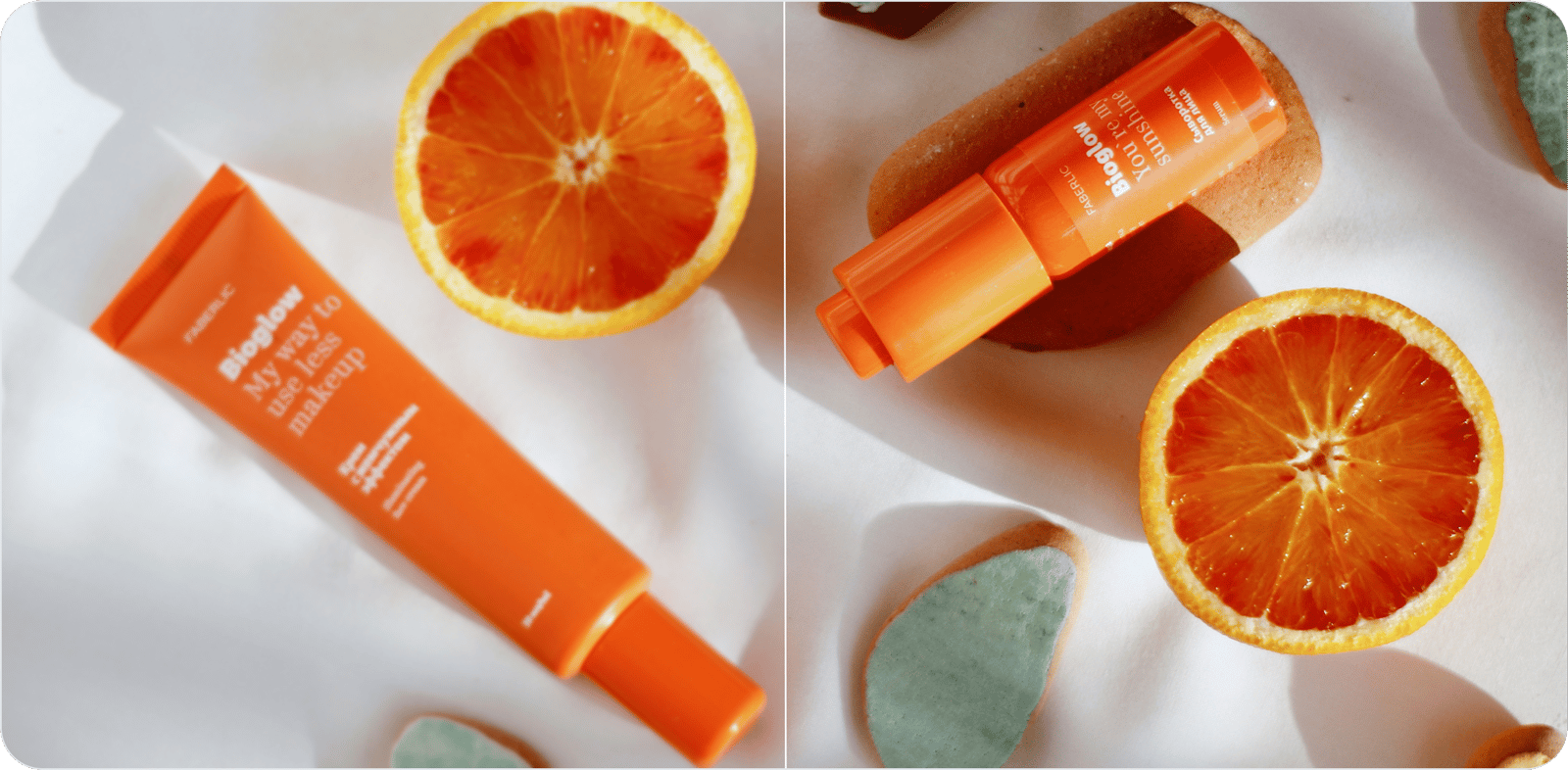 A soft, low-resolution cosmetic product photo shown before and after enhancement — label text, edges and packaging sharpened