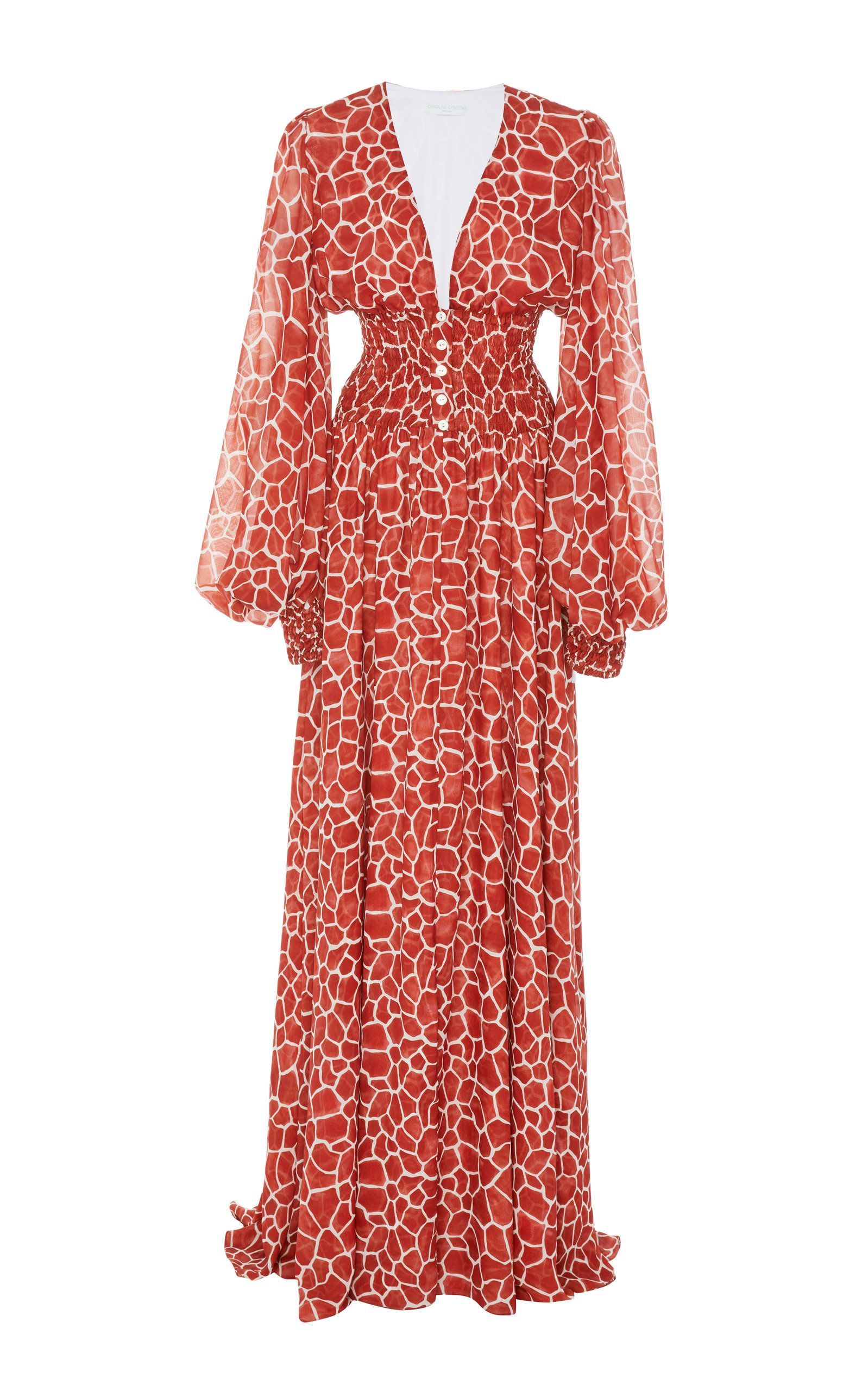 Red patterned maxi dress on a white product background