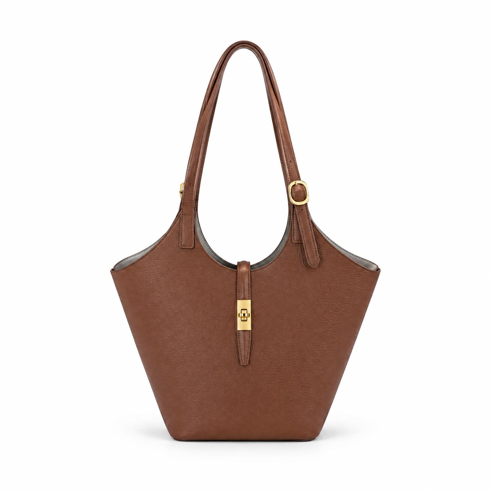 Brown handbag centered on a clean white catalog background
