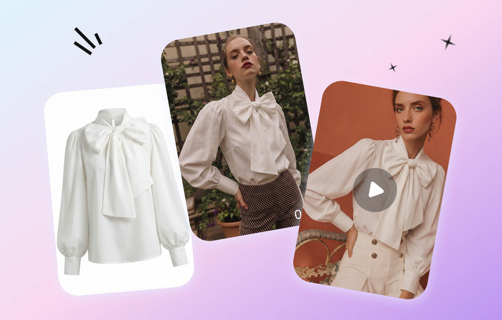 White bow blouse product source and two on-model results