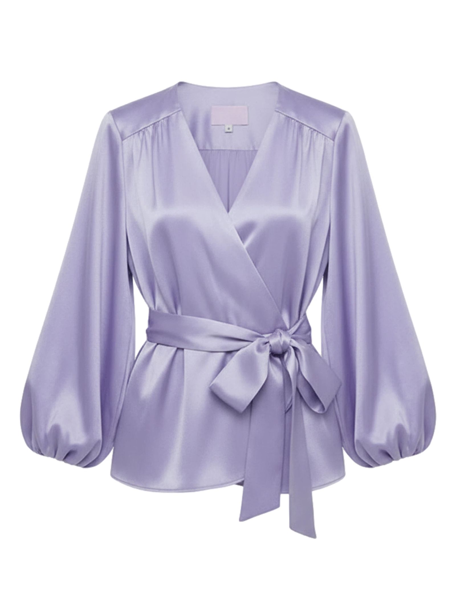 Purple satin blouse ghost mannequin-style result