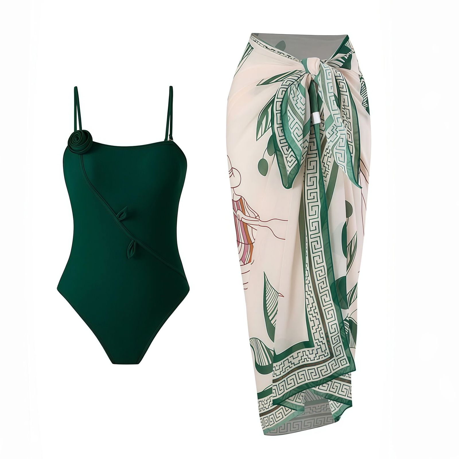 Resortwear clothing and accessories arranged as a product flat lay