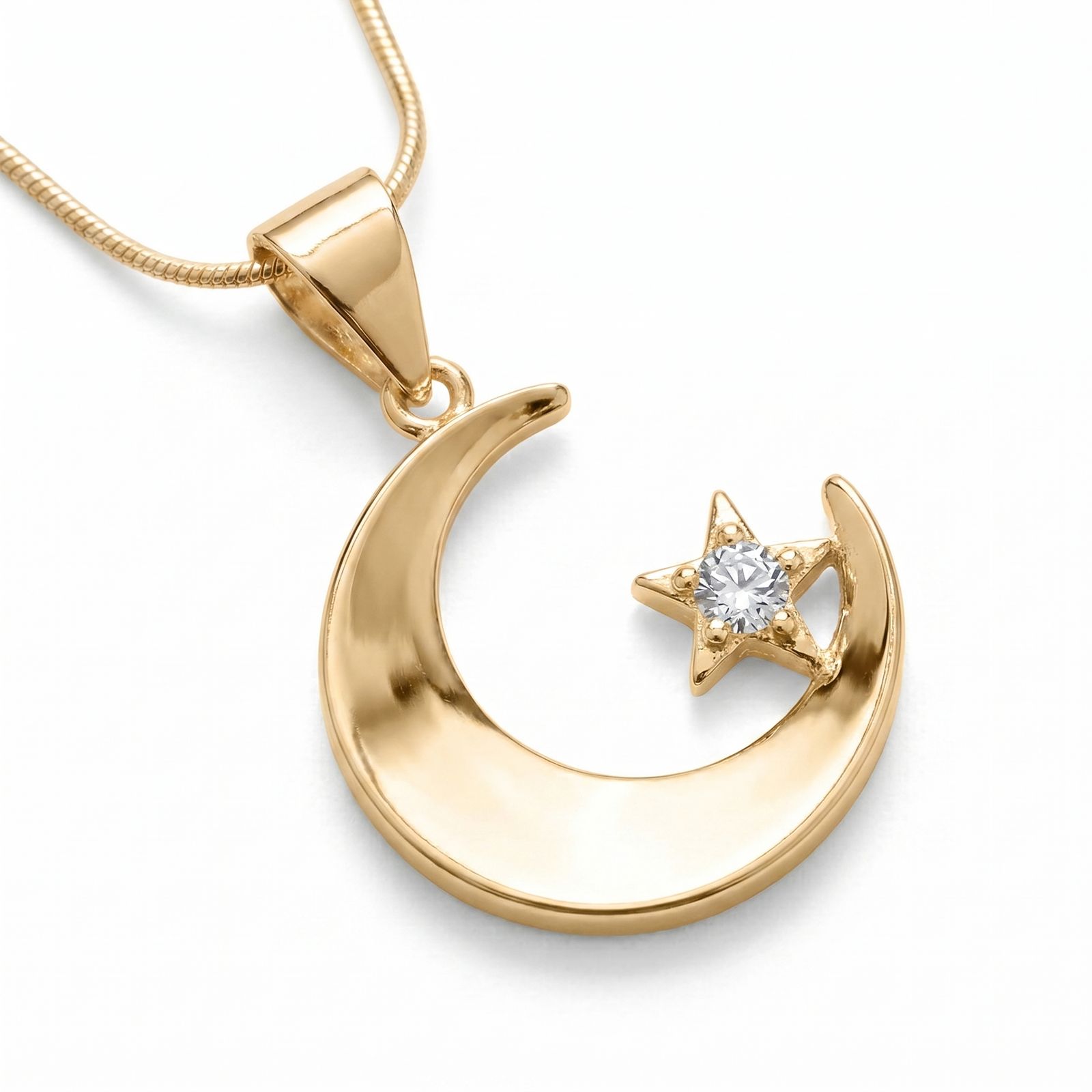 Same moon-and-star pendant recolored from silver to gold