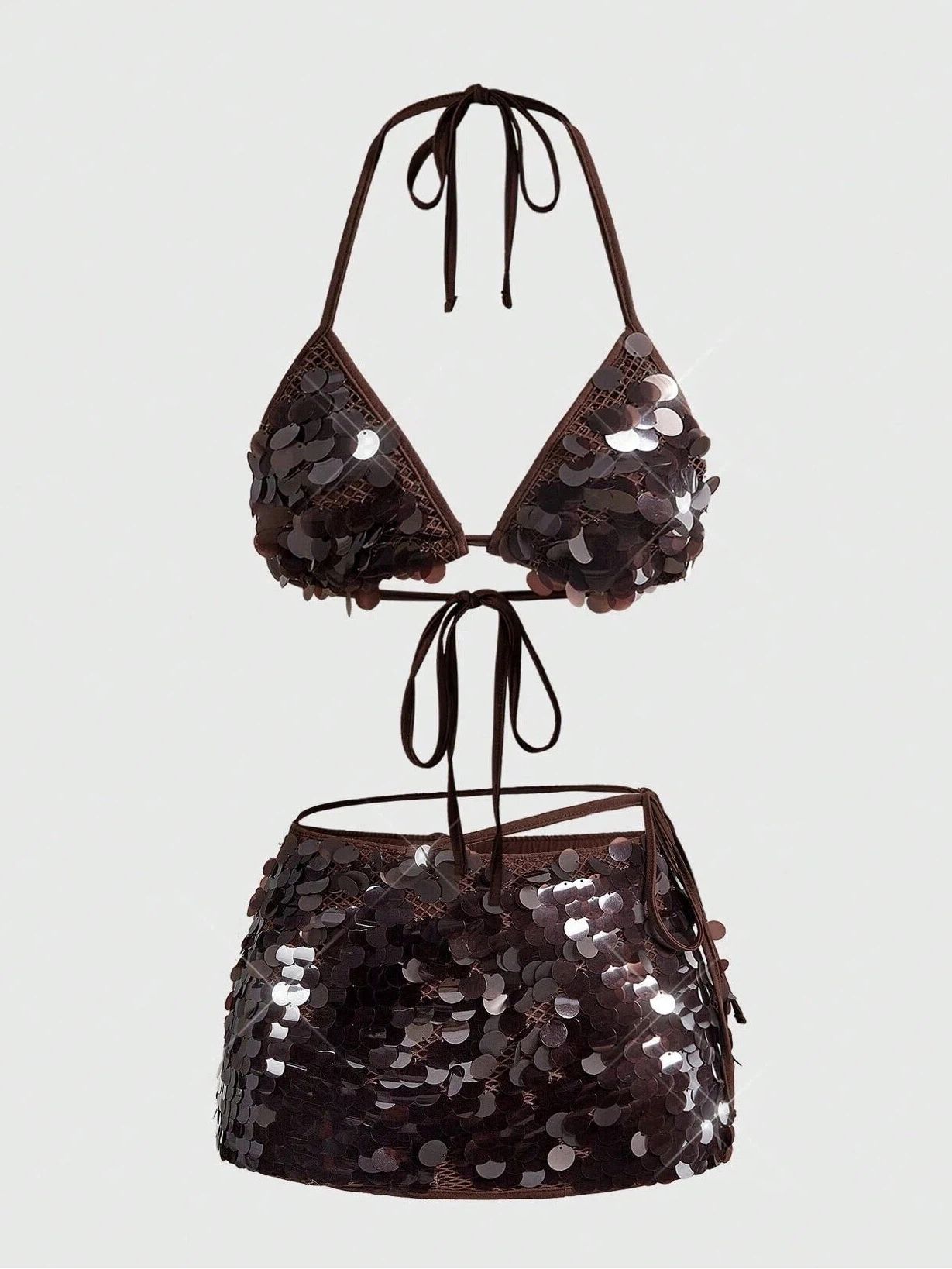 Brown sequin two-piece top and skirt before clothing color change