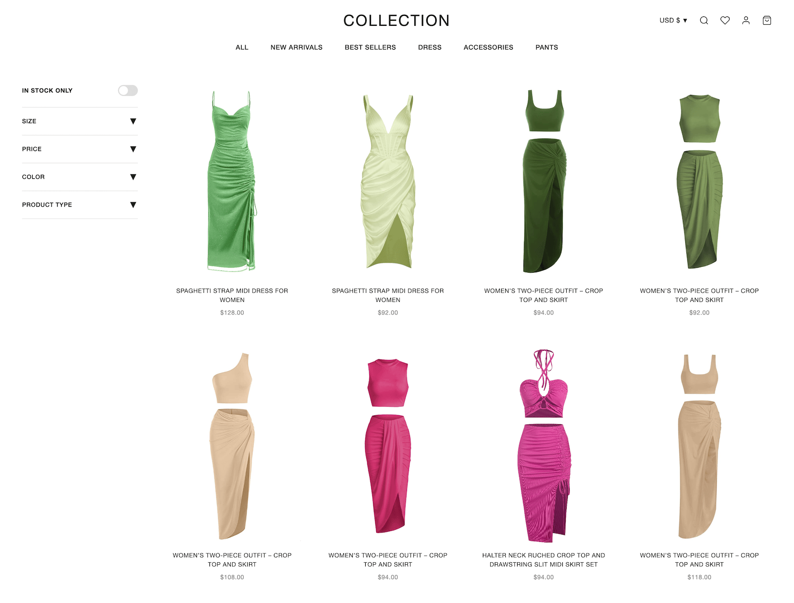 Shopify fashion catalog displayed as a complete product collection