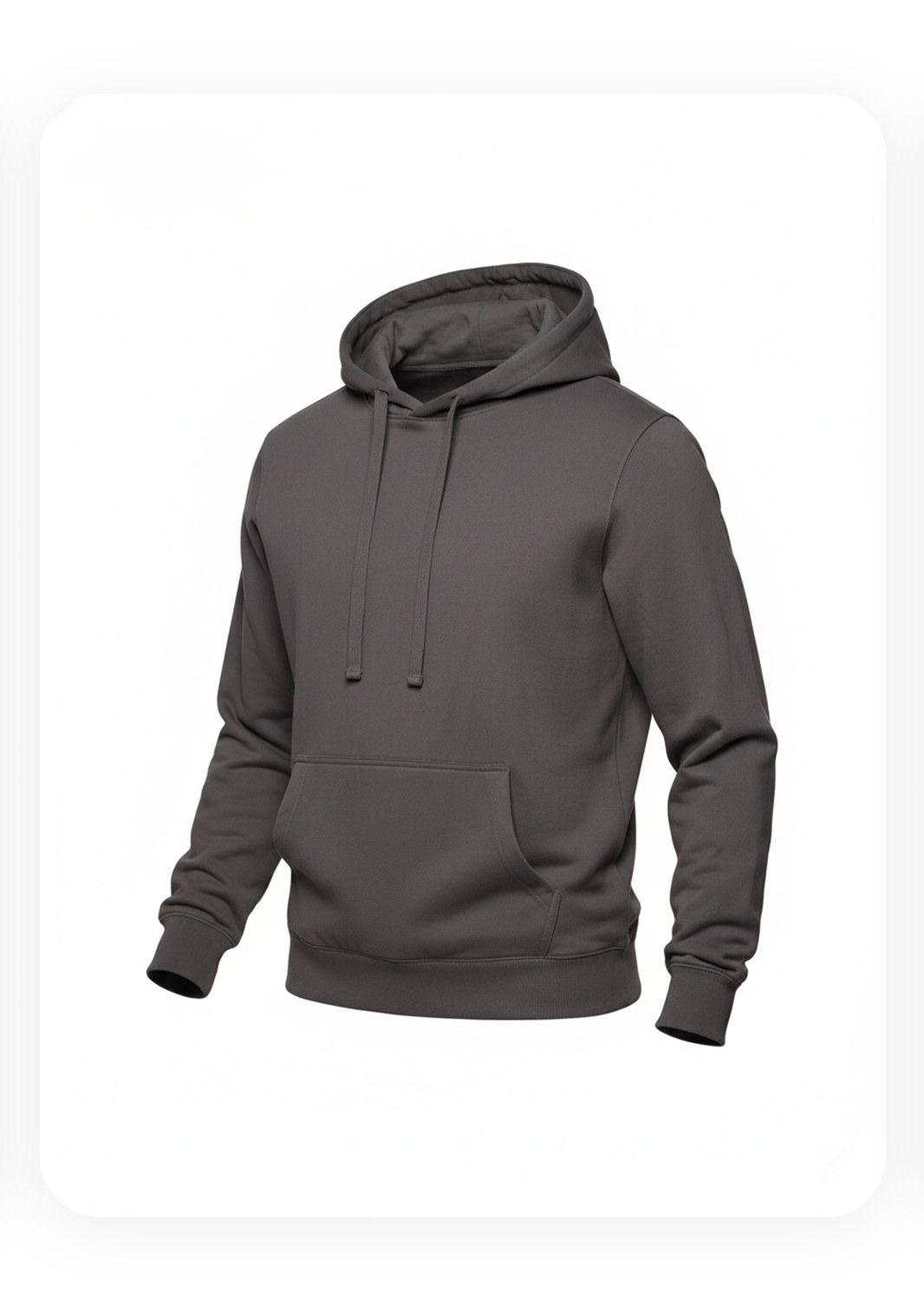 Same gray hoodie rendered as ghost mannequin with 3D worn shape on clean white catalog background