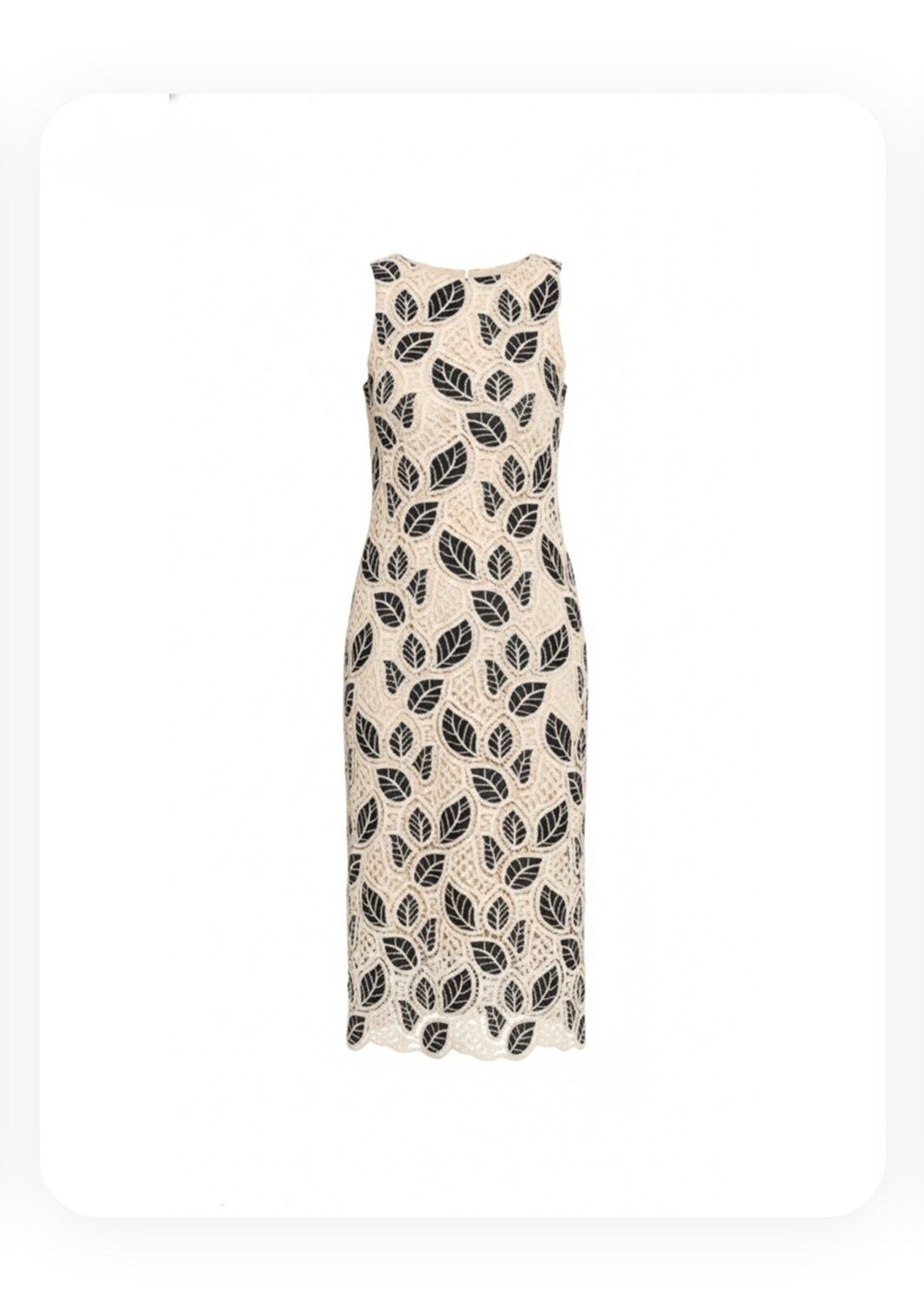 Same leaf-print midi dress rendered as ghost mannequin with 3D worn shape on clean white catalog background