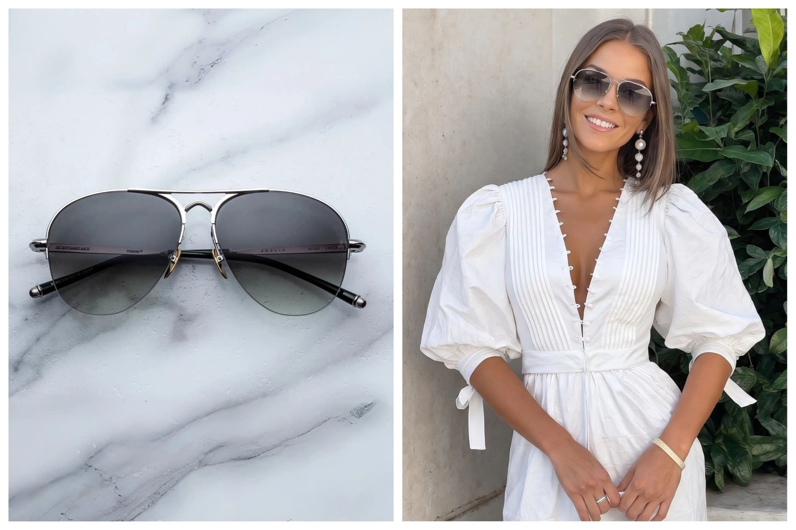 Sunglasses product reference converted into an on-model virtual try-on preview