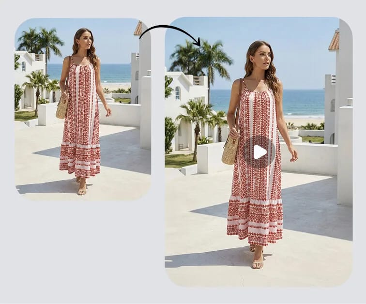 Fashion model photo beside its animated video preview