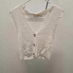 Try AI wrinkle removal on a cream button-front knit vest