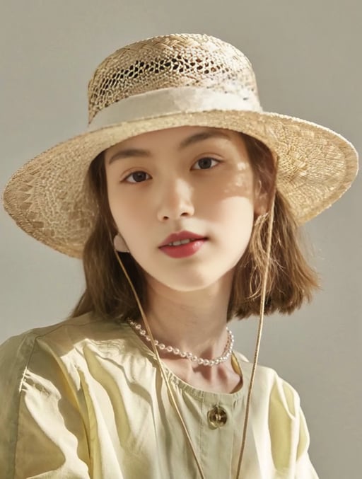 remaker ai face swap result from source face a with the original brown bob hairstyle retained and the dappled hat light preserved