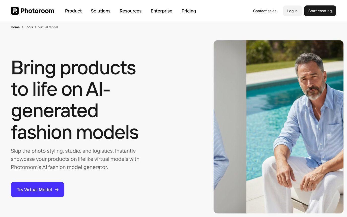 Photoroom virtual model page — products on AI-generated fashion models
