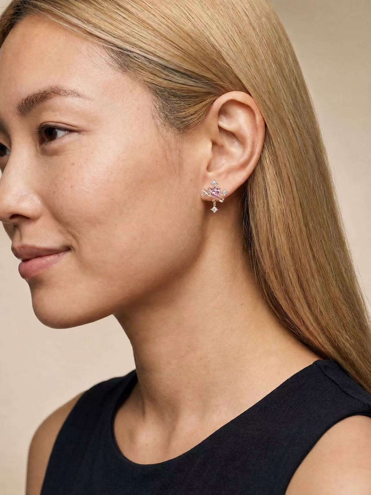 Photta pink heart earring output shown in profile