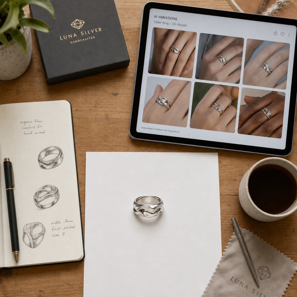 a practical ai jewelry workflow starts with a simple product photo and generates multiple on model variations in minutes