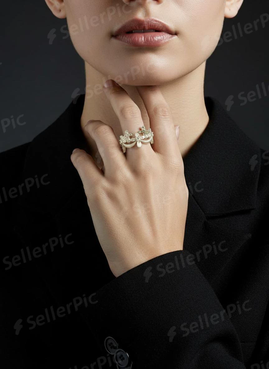 SellerPic ring output with the model hand raised to the chin