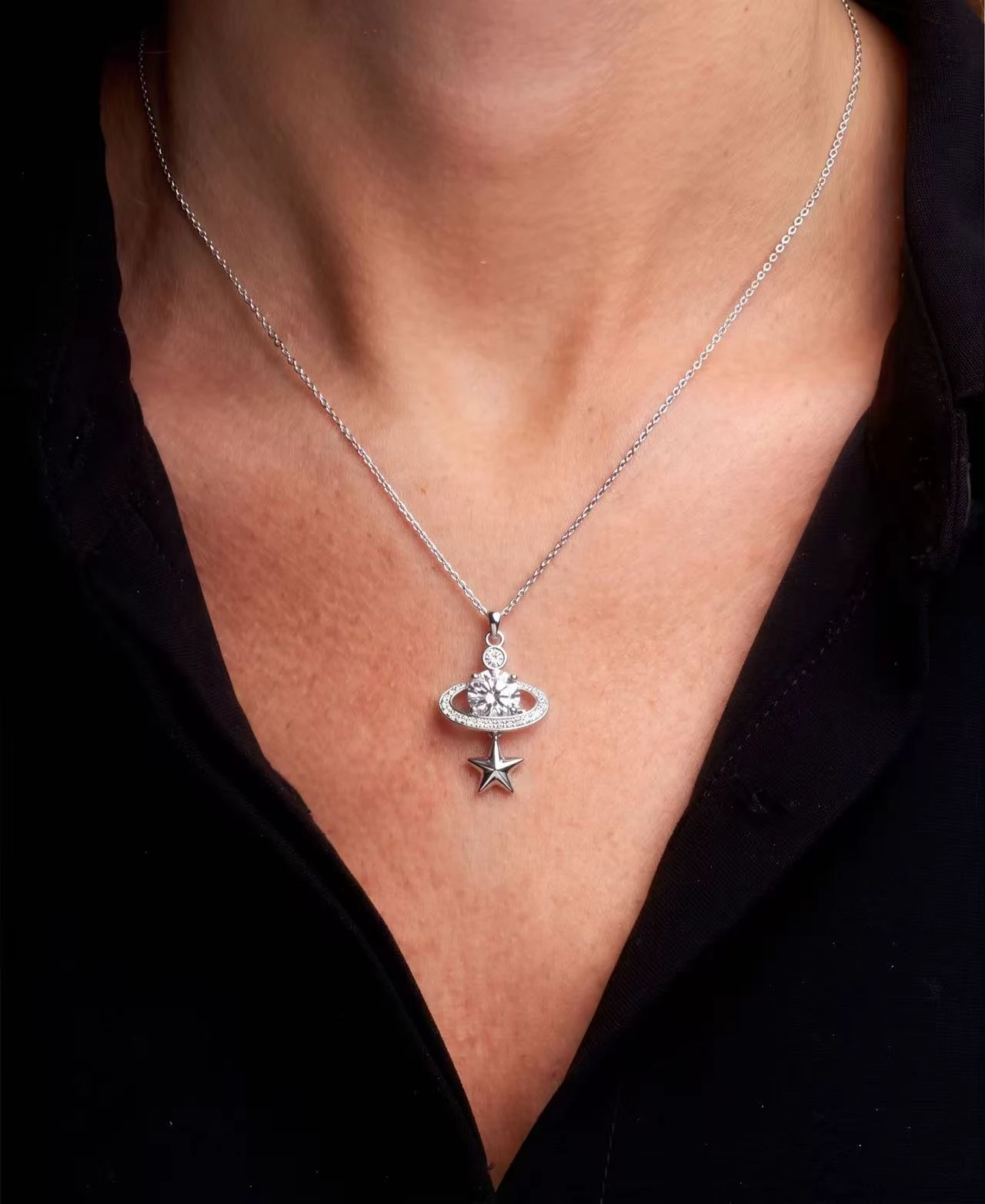 Snappyit necklace output framed close against a black neckline