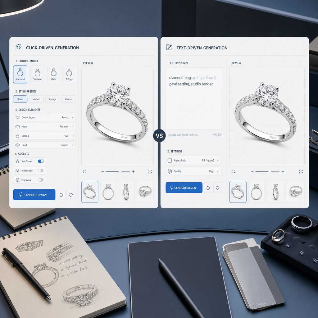 click driven interfaces and prompt based tools offer different tradeoffs between ease of use and creative control