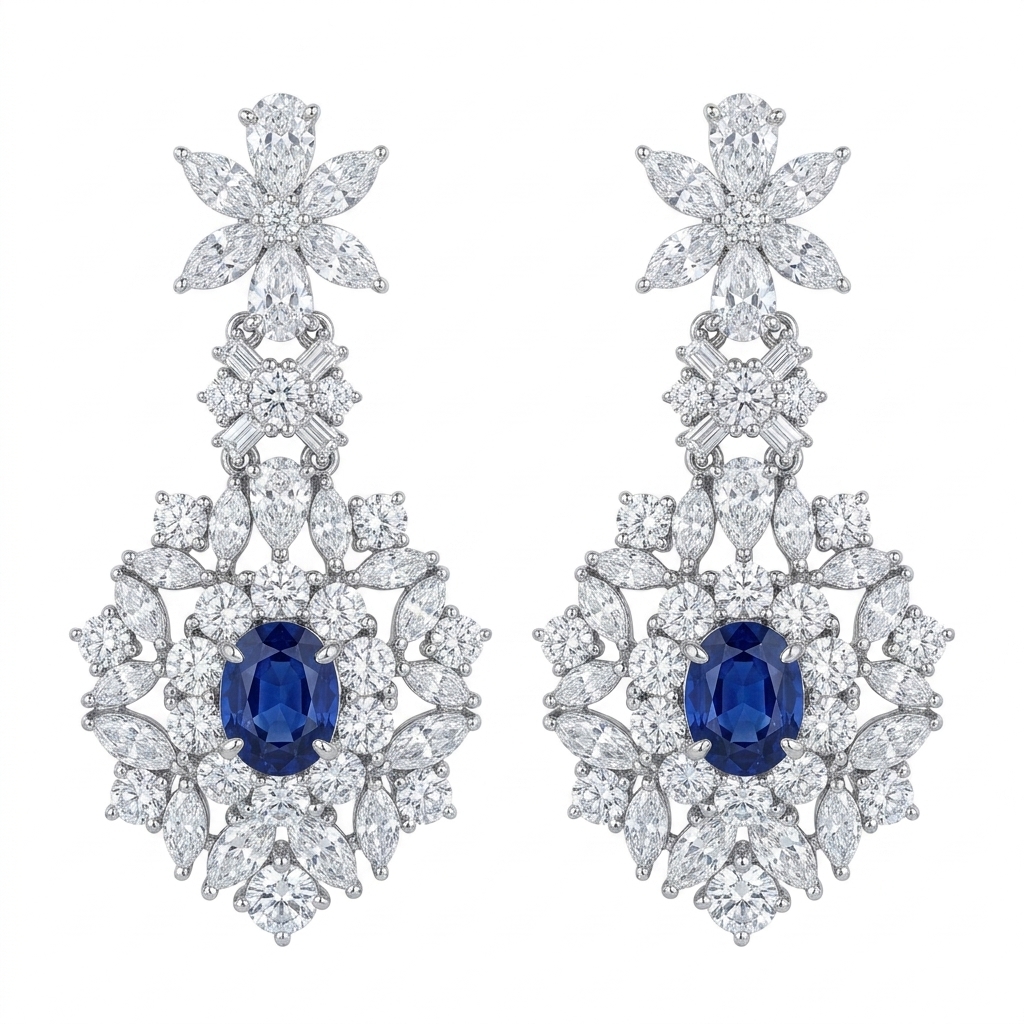 Blue gemstone earrings after Snappyit processing