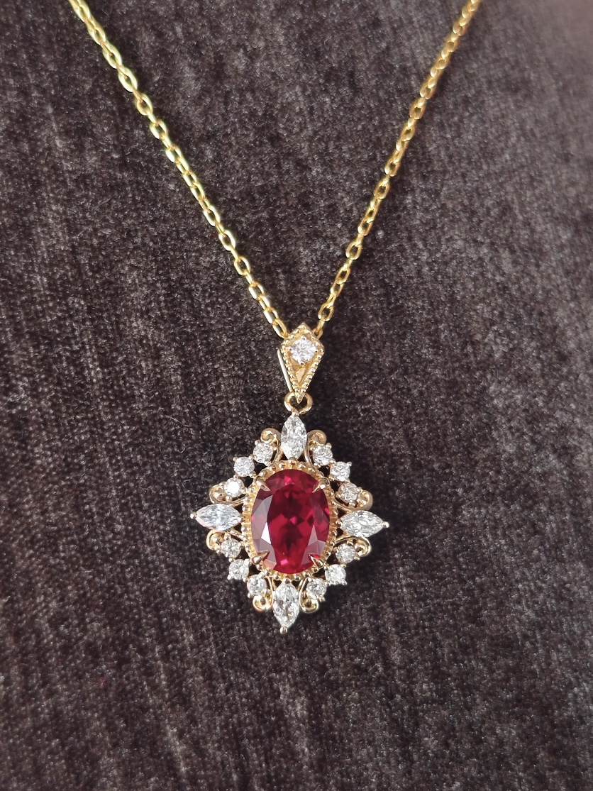 Ruby necklace before AI jewelry retouching