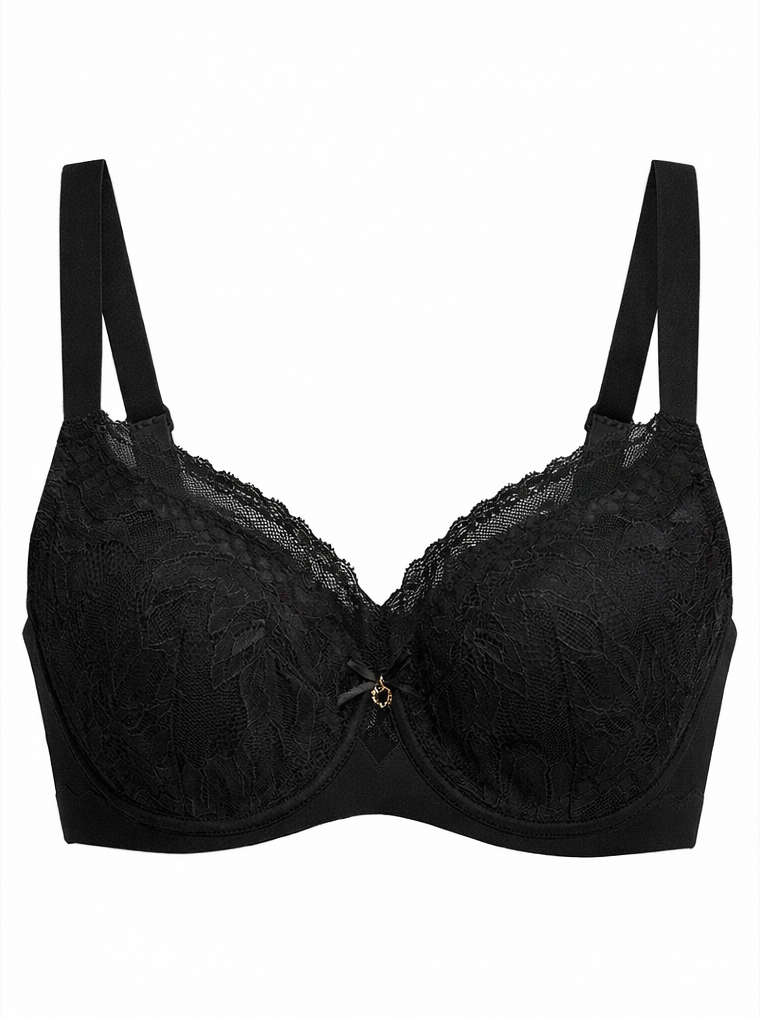 Lace bra recoloured to black with pattern detail preserved
