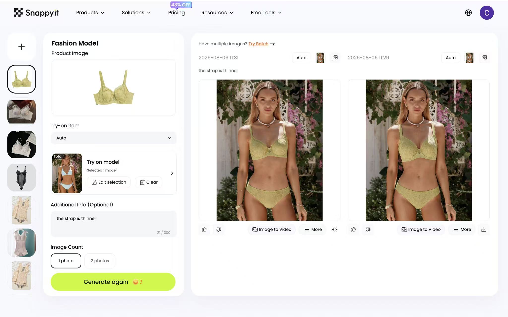 Snappyit Fashion Model workspace with the model library open