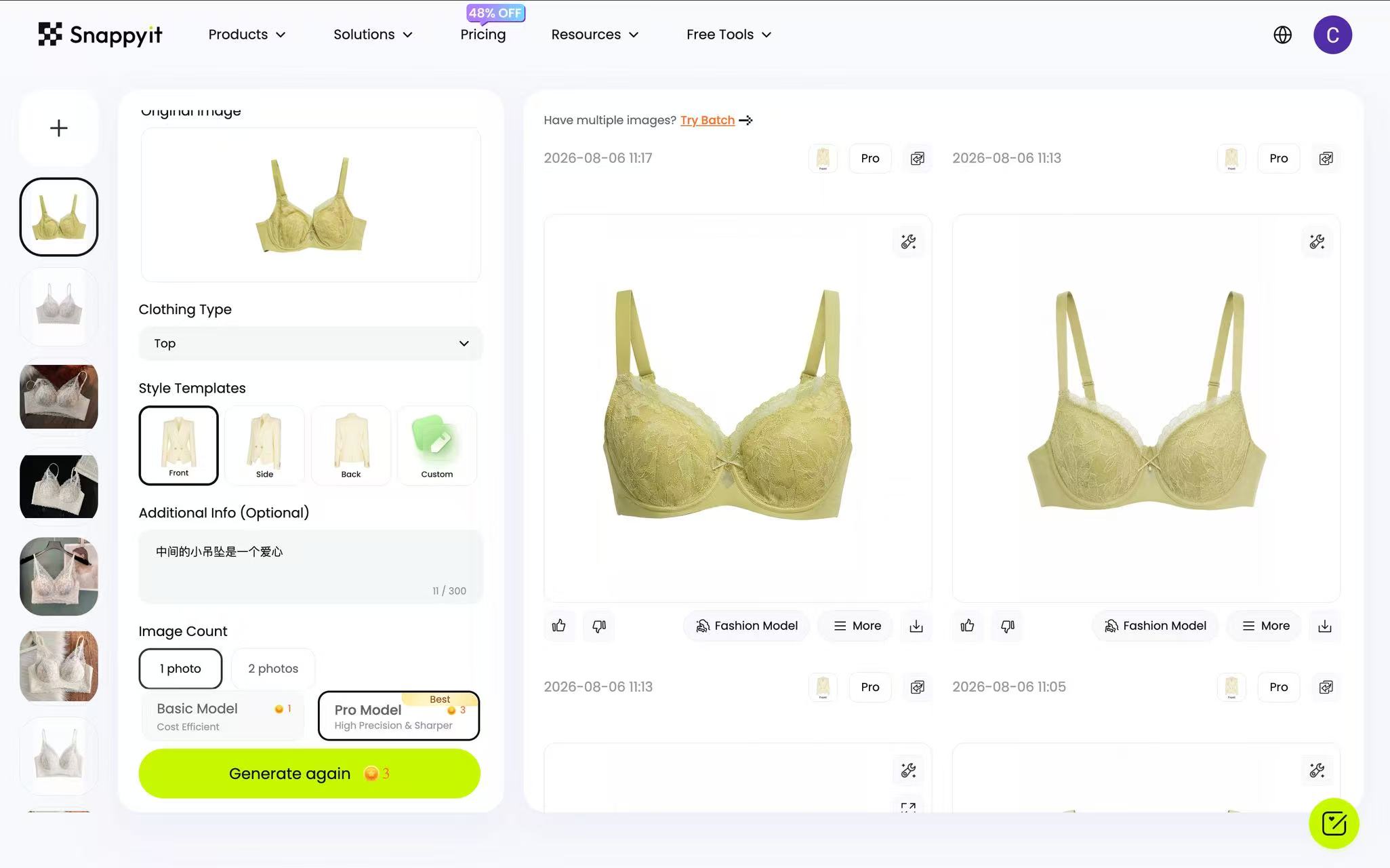 Snappyit Ghost Mannequin workspace with a lingerie source image