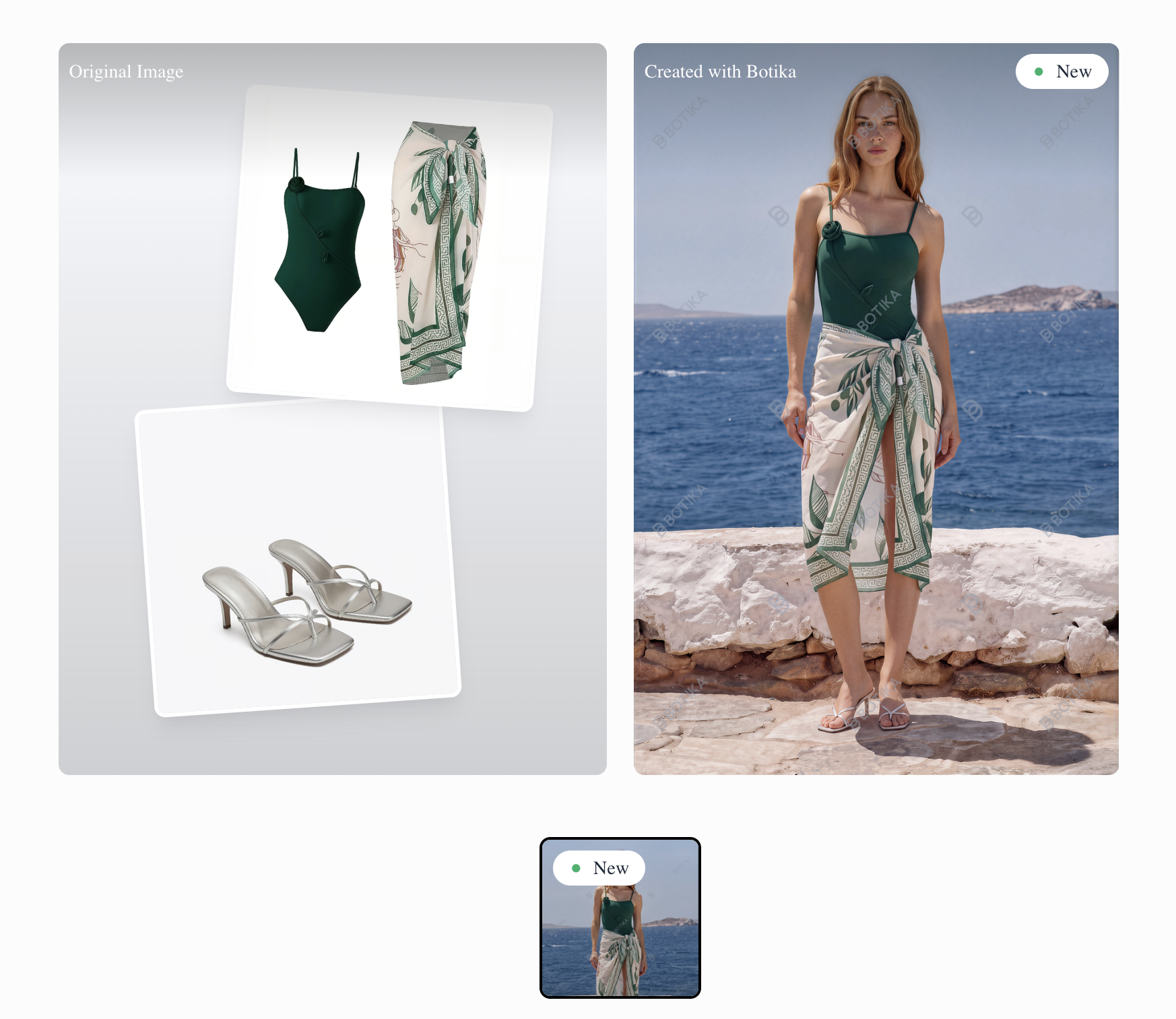 Botika Lifestyle result for the green swimsuit with a shortened printed cover-up