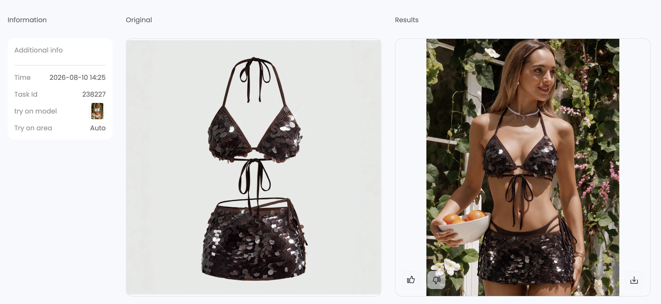Snappyit lifestyle result for the sequin bikini and matching skirt