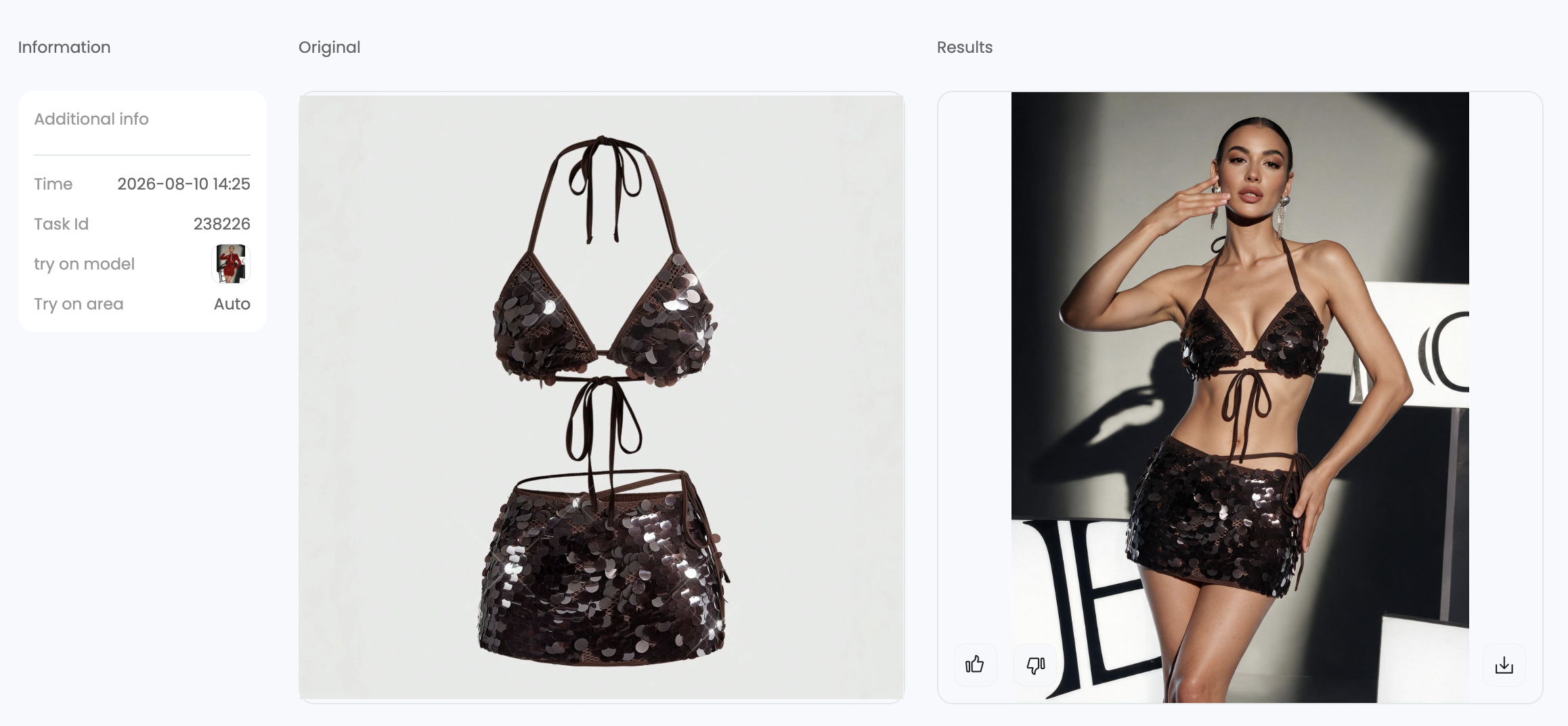 Snappyit studio result for the sequin bikini and matching skirt