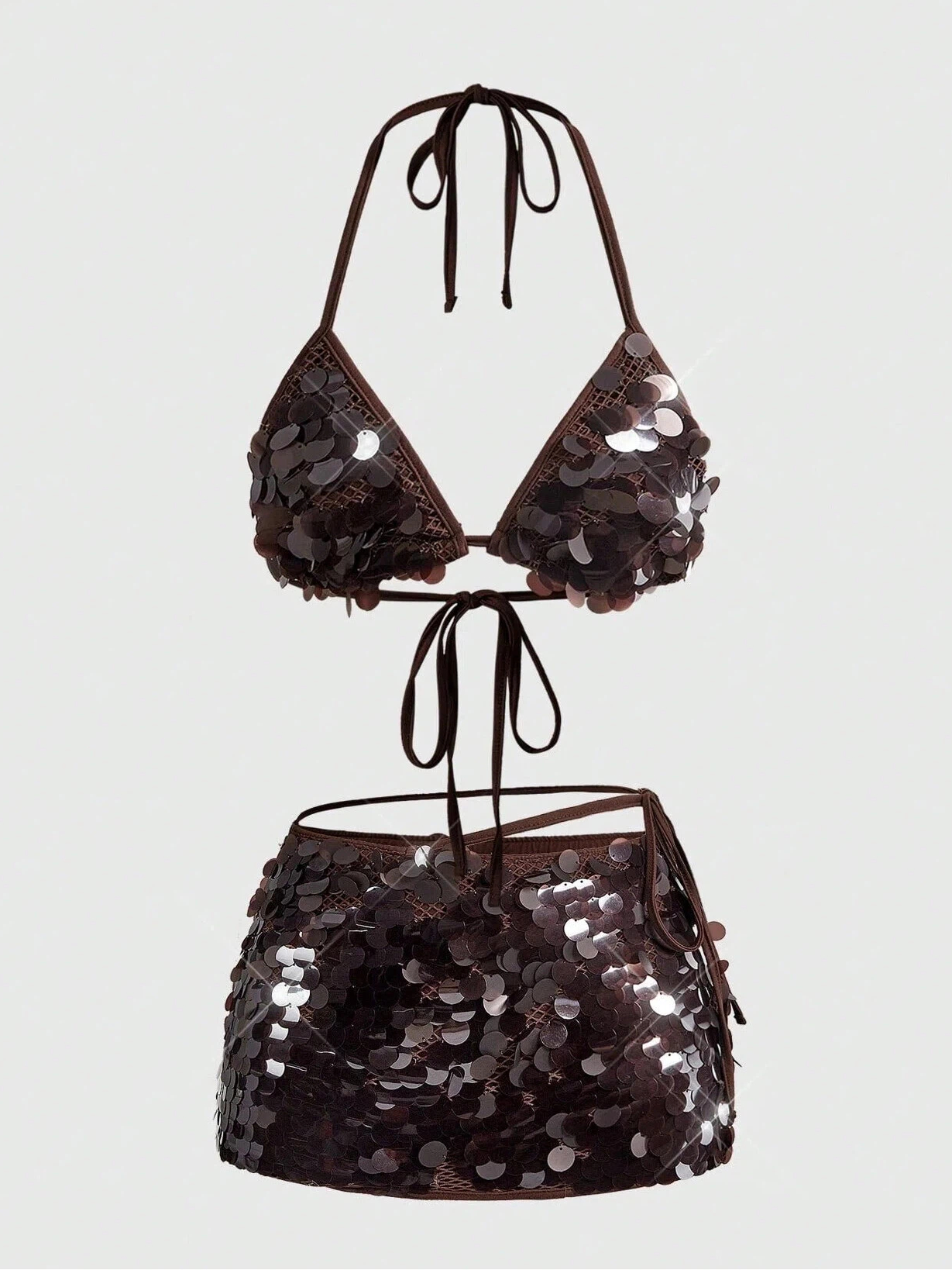 Source photo of a brown sequin bikini and matching skirt used in the five-tool test