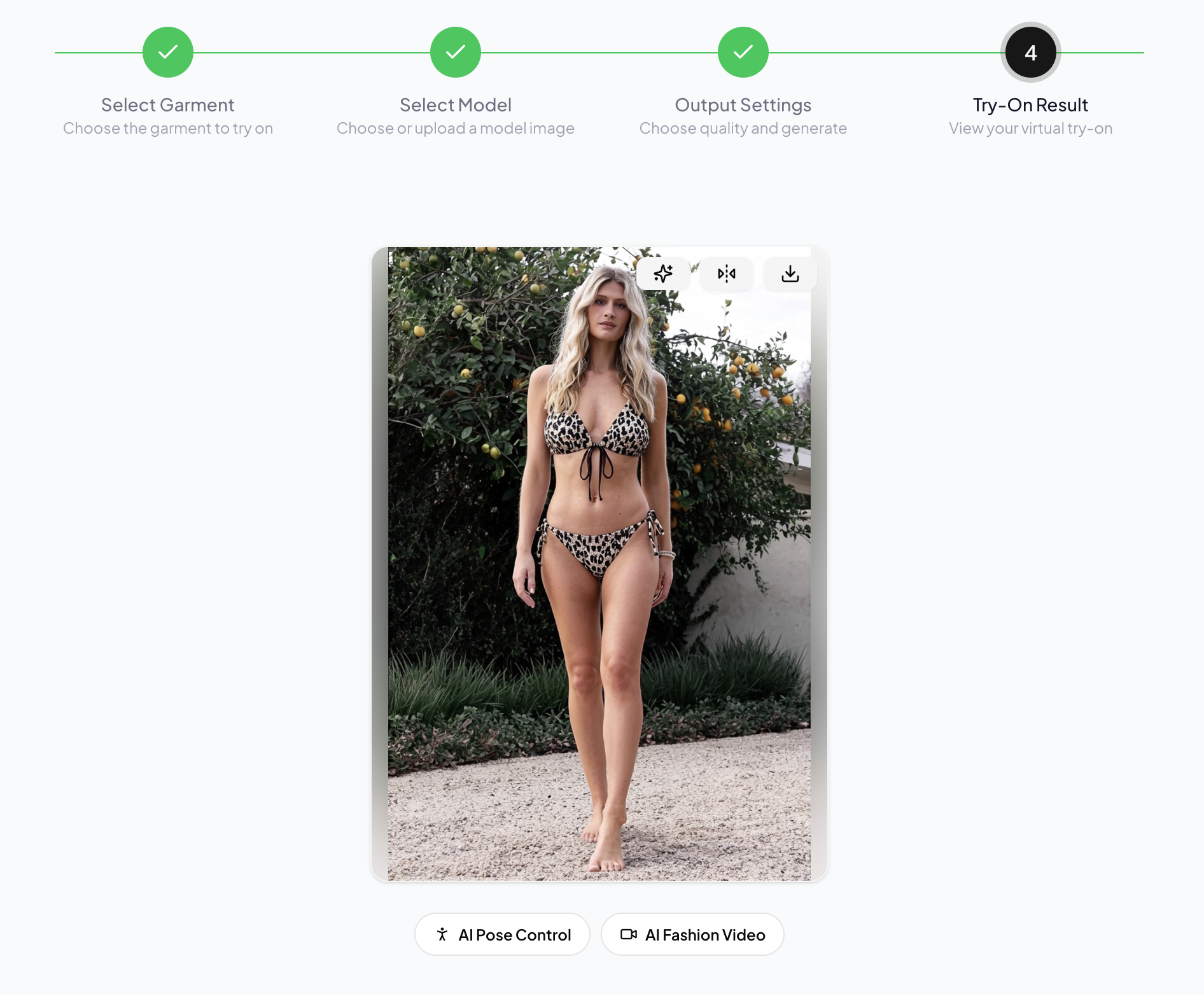 WearView lifestyle result for the printed strappy bikini with added chest straps