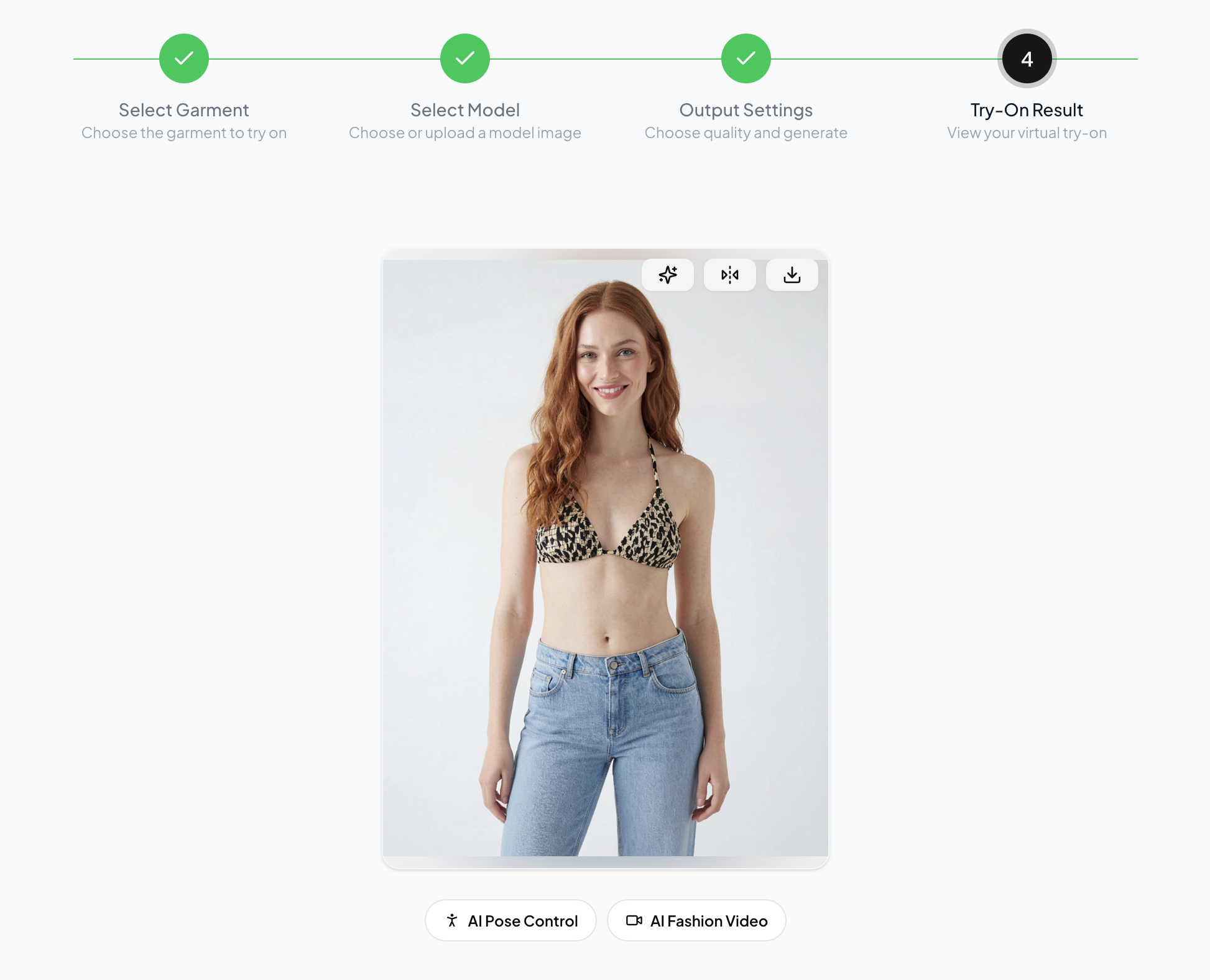 WearView studio result for the printed strappy bikini with the matching bottom missing
