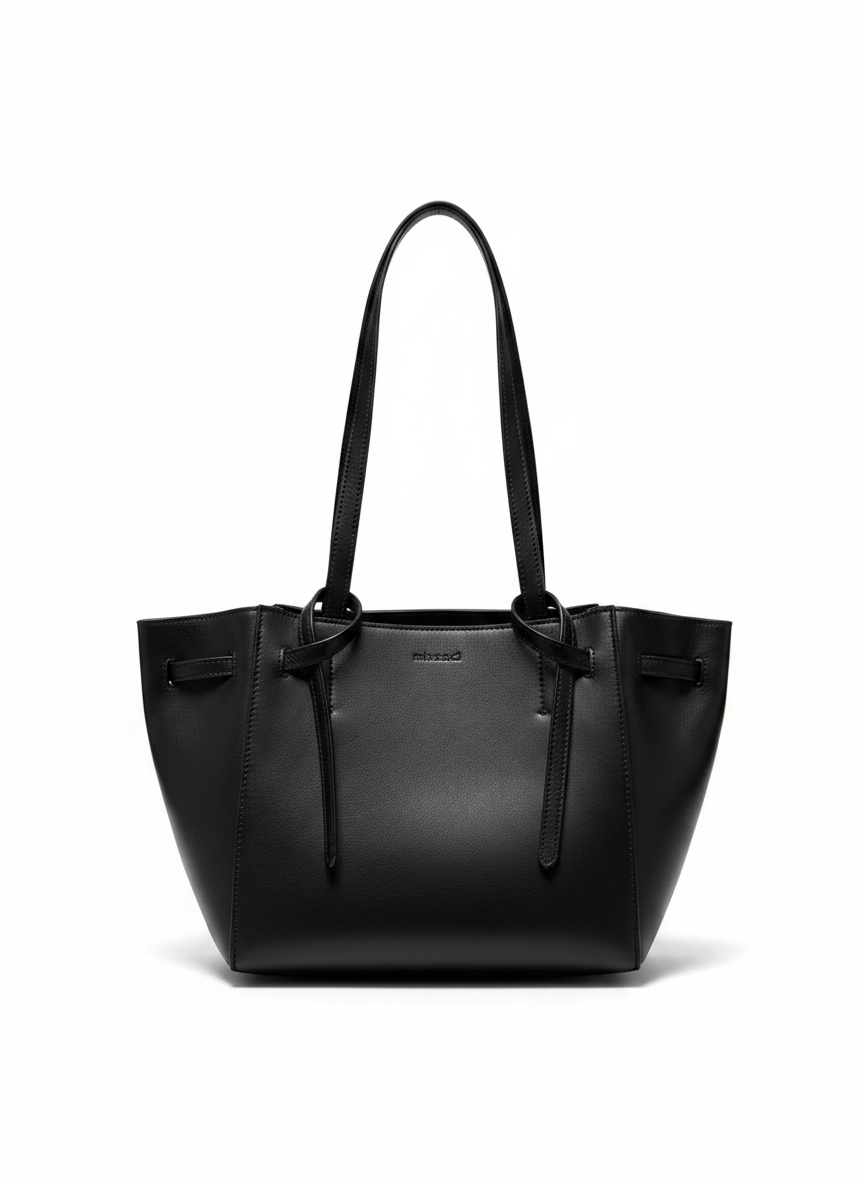 AI-generated product image of the black tote standing upright on a white background
