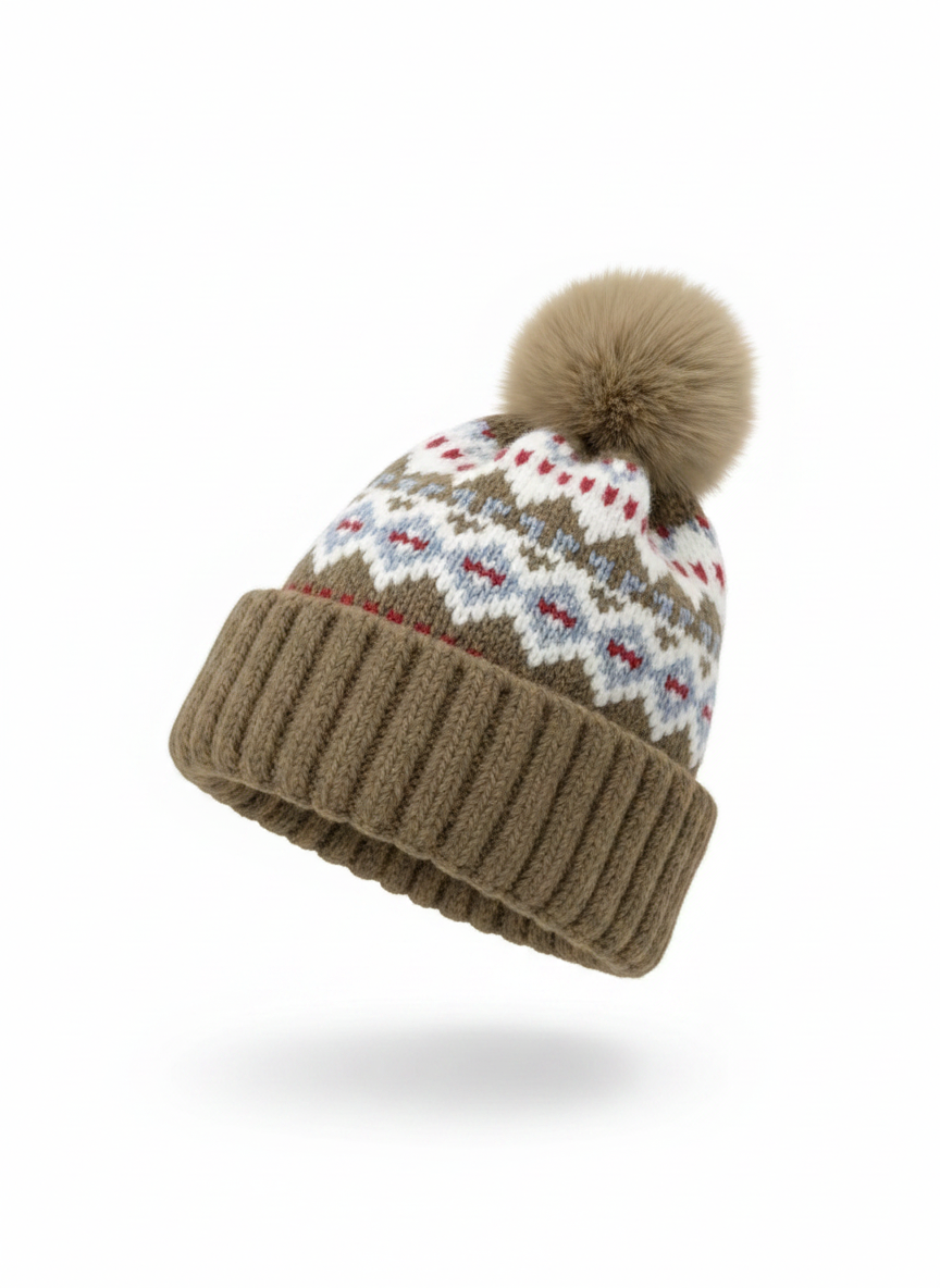 AI-generated product image of the same beanie with crown volume on a white background