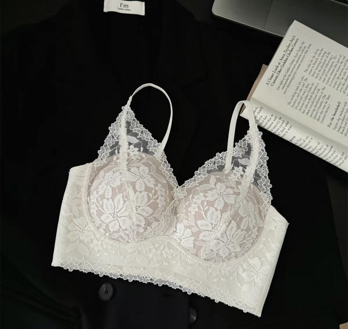 Lace bralette flat-lay, the source photo given to every tool in this test