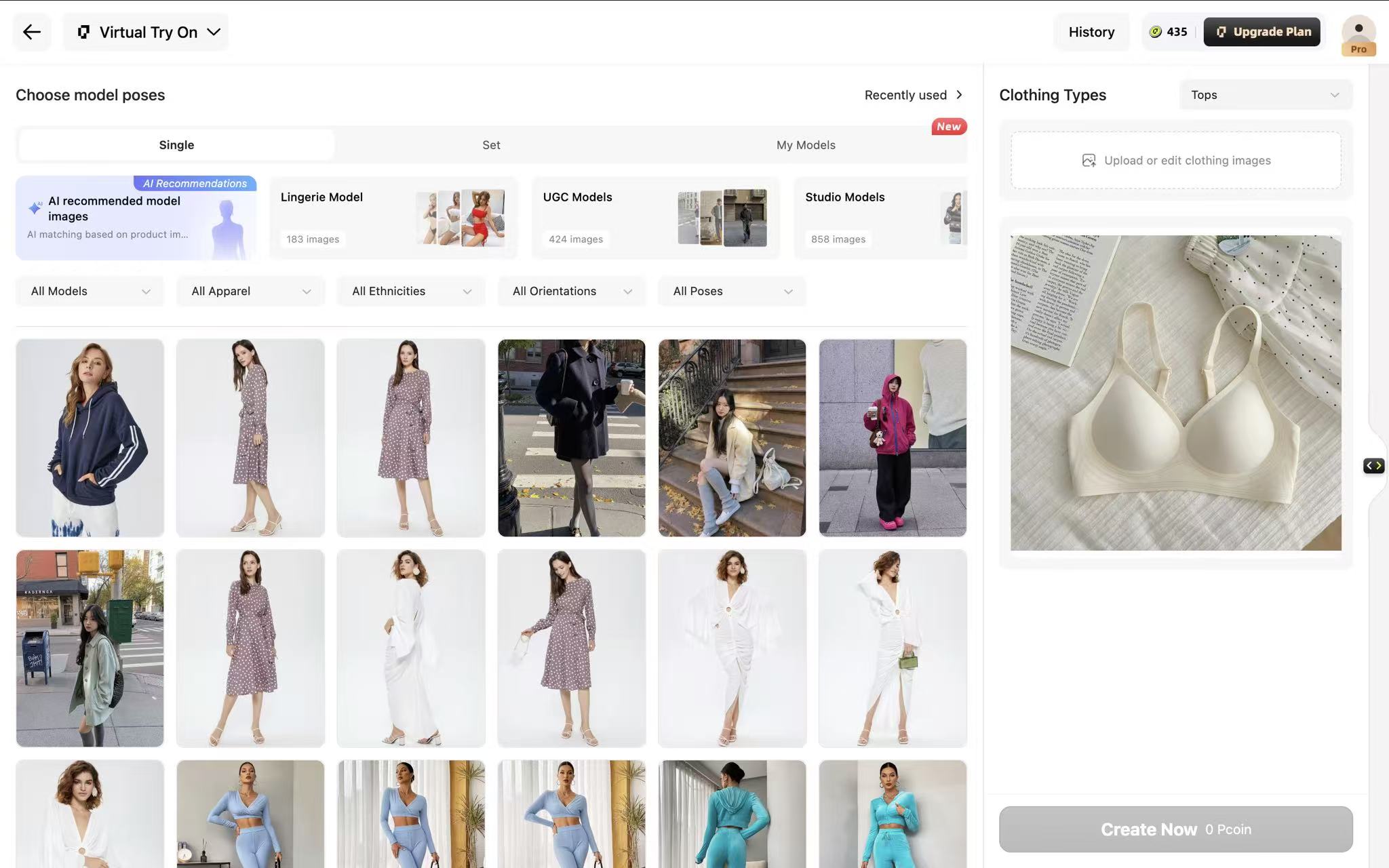 The Pic Copilot workspace for generating on-model product photos