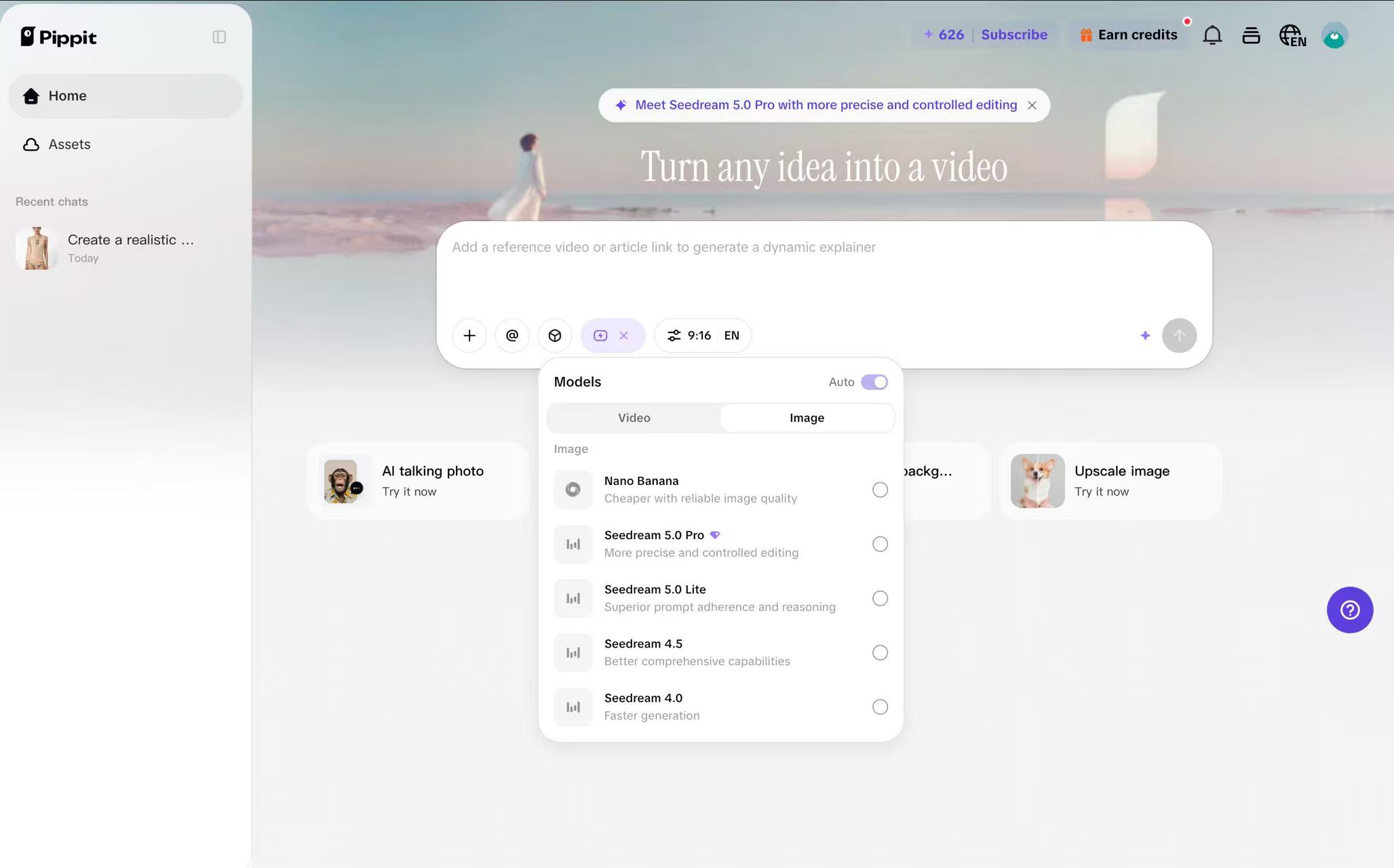 The Pippit workspace for generating on-model product photos