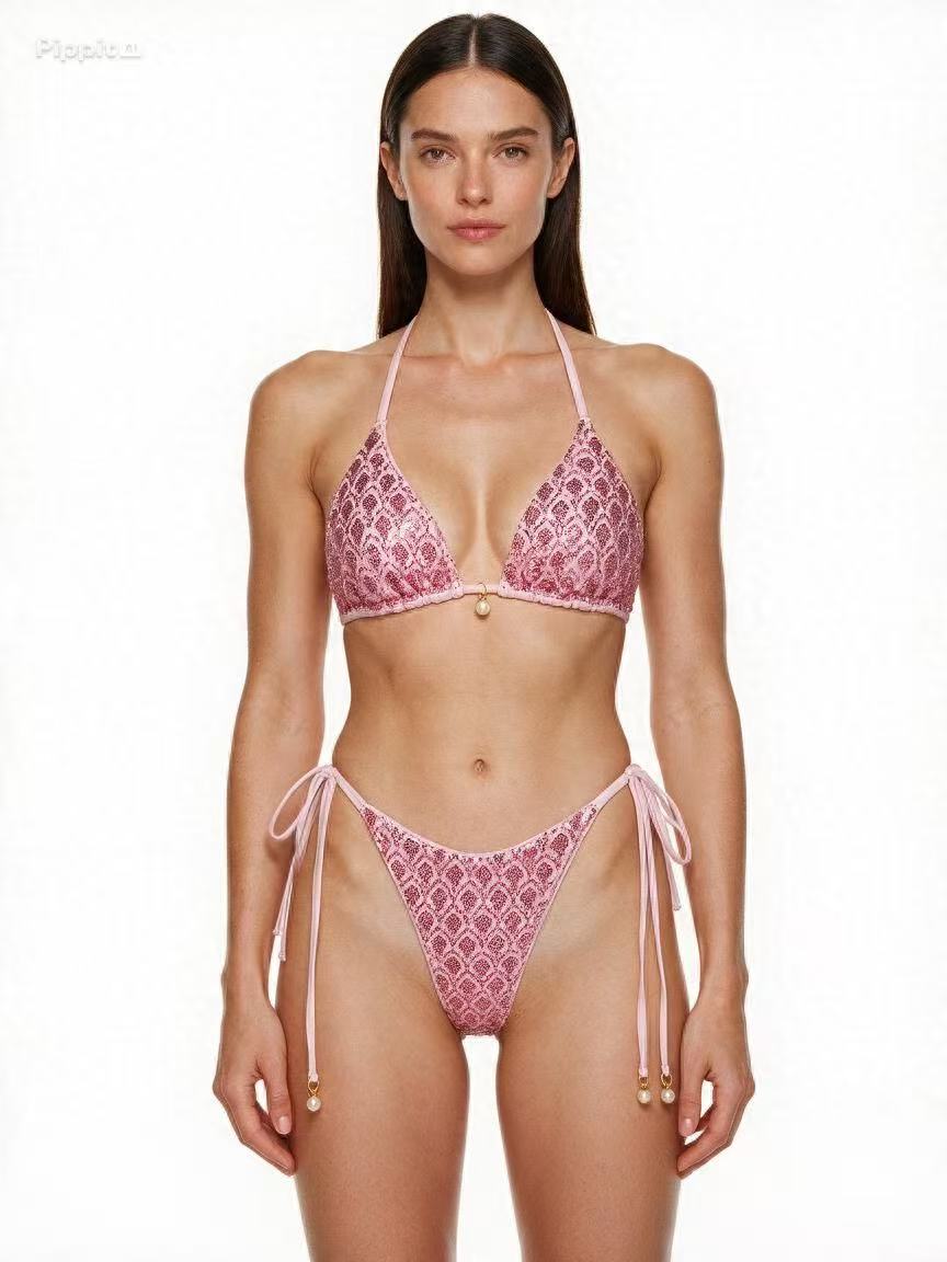 Sequined bikini top generated on an AI model by Pippit