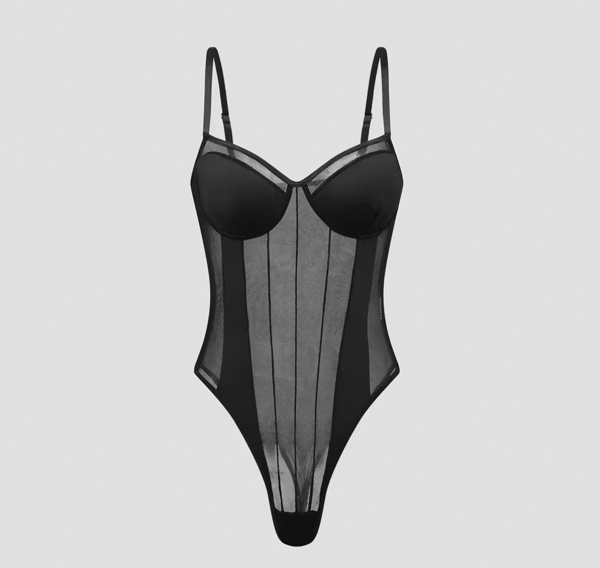 Sheer mesh bodysuit flat-lay, the source photo given to every tool in this test