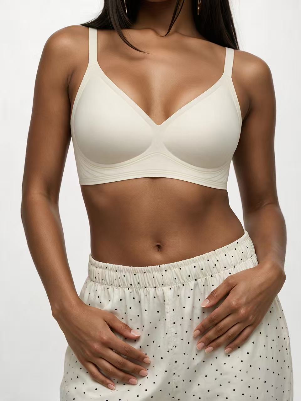 Solid-fabric T-shirt bra generated on an AI model by Snappyit