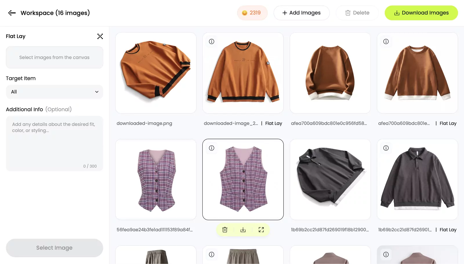 Snappyit Flat Lay test with standardized front-facing garment results