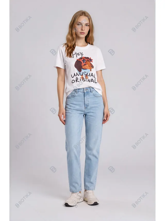 Botika printed T-shirt result on a preset model