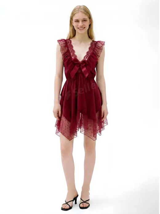 SellerPic burgundy tulle dress result with a watermark