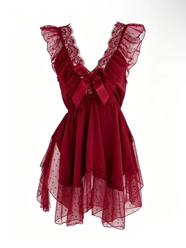 Burgundy tulle dress source photo