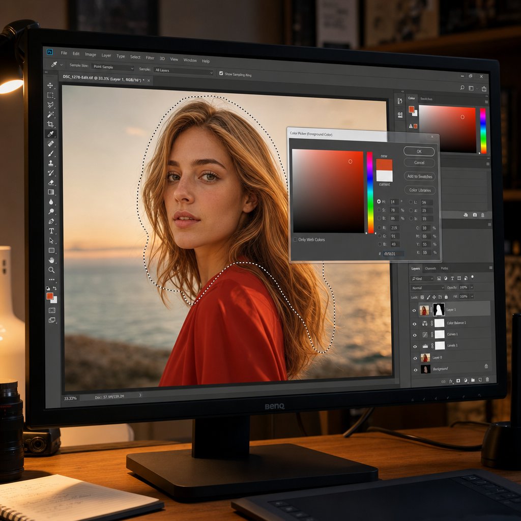 photoshop offers multiple methods to change background color from ai powered select subject to manual color range selection
