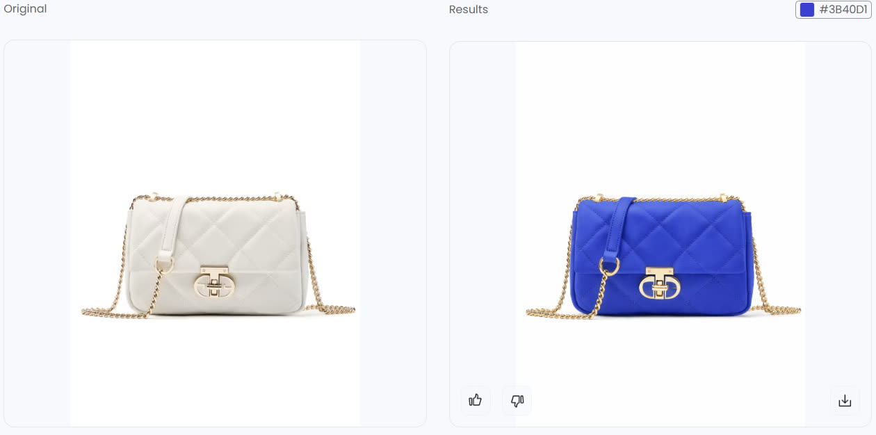 White quilted handbag recolored blue with hardware preserved